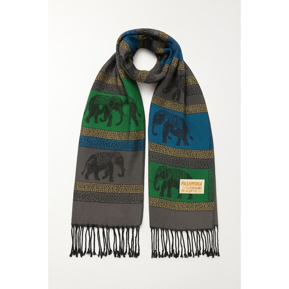 Pashmina 100% Cashmere Elephant Shawl Scarf Metallic Green Blue Gray  novelty - Picture 9 of 9
